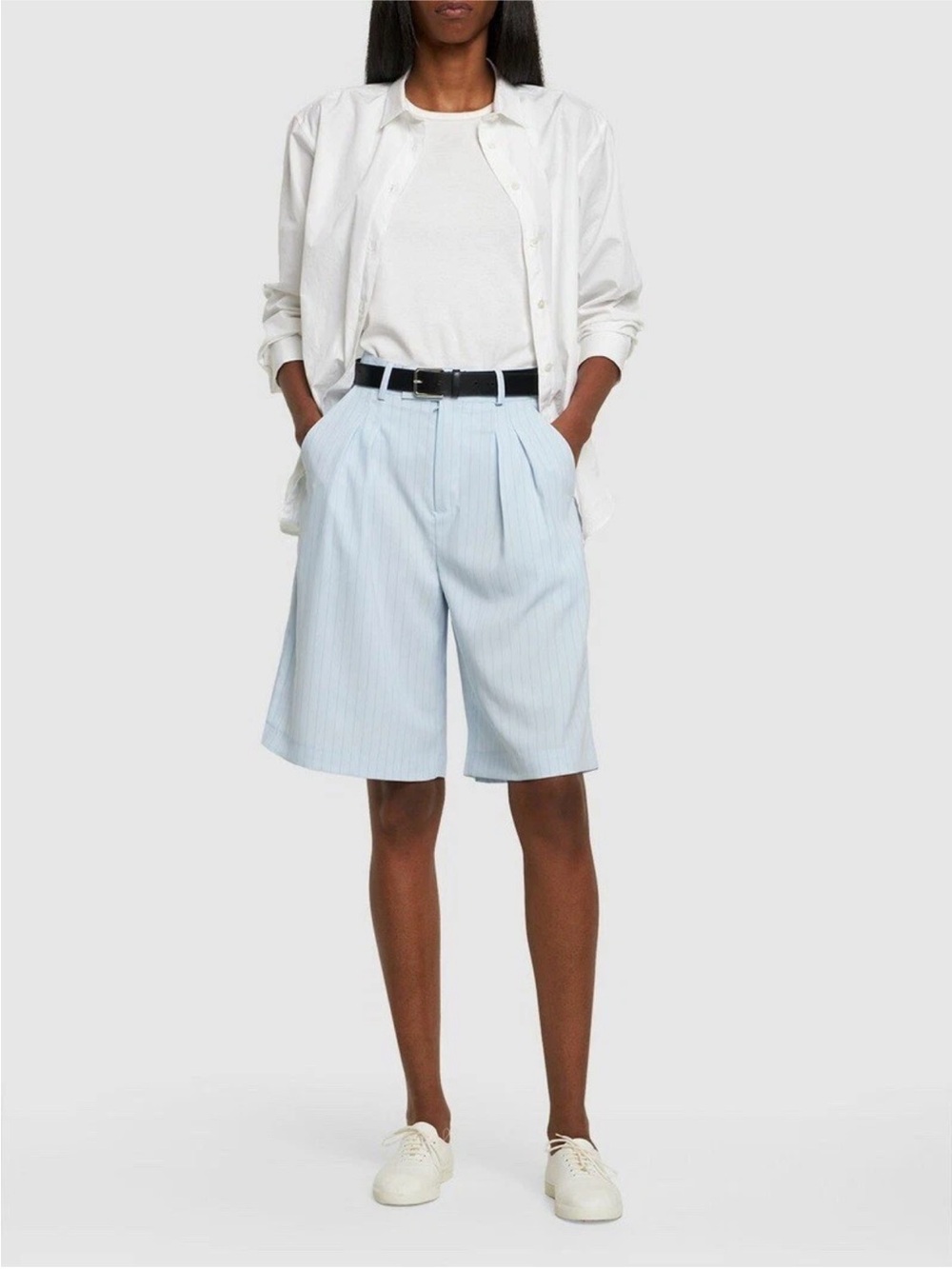 The Frankie Shop Light Blue Pinstripe Bermuda Shorts